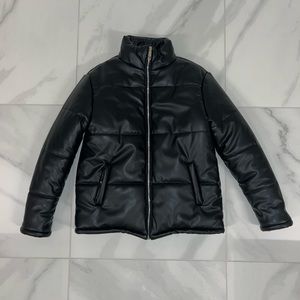 BoohooMAN leather puffer jacket
